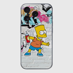 Чехол для iPhone 15 Pro силиконовый с защитой камеры Барт Симпсон на фоне стены с граффити