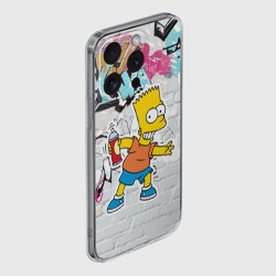 Чехол для iPhone 15 Pro силиконовый с защитой камеры Барт Симпсон на фоне стены с граффити - фото 2