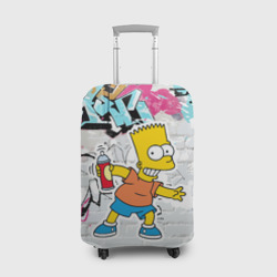 Чехол для чемодана 3D Барт Симпсон на фоне стены с граффити