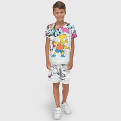 Детский костюм с шортами 3D Барт Симпсон на фоне стены с граффити - фото 2