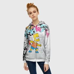 Женская толстовка 3D на молнии Барт Симпсон на фоне стены с граффити - фото 2
