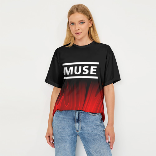 Женская футболка oversize 3D Muse red plasma, цвет 3D печать - фото 5