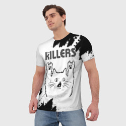 Мужская футболка 3D The Killers рок кот на светлом фоне - фото 2