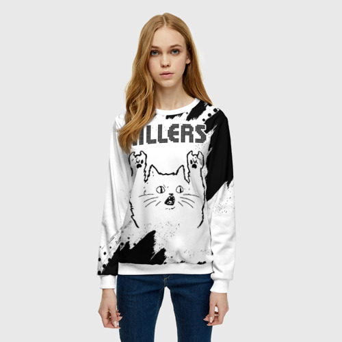 Женский свитшот 3D The Killers рок кот на светлом фоне, цвет 3D печать - фото 3