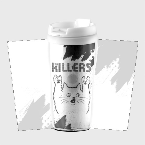 Термокружка-непроливайка The Killers рок кот на светлом фоне - фото 2
