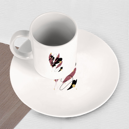 Набор: тарелка + кружка Абстрактный узор из листьев - фото 3