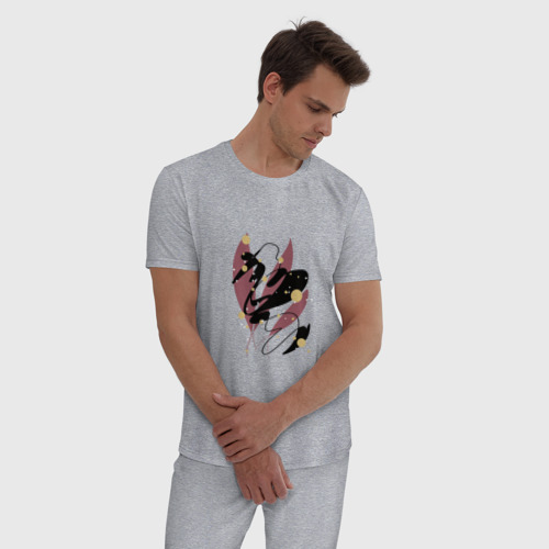 Мужская пижама хлопок с принтом Абстрактный узор из листьев, фото на моделе #1