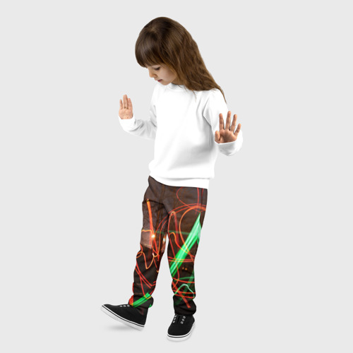Детские брюки 3D Абстрактные улица и зелёно-красные лучи, цвет 3D печать - фото 3