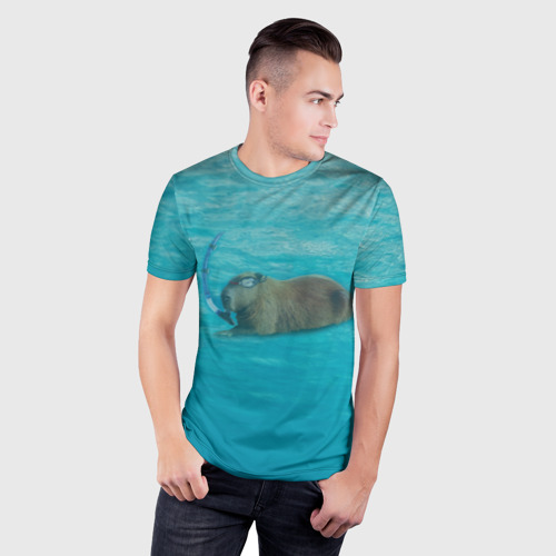 Мужская футболка 3D Slim Подводный капибару - фото 3