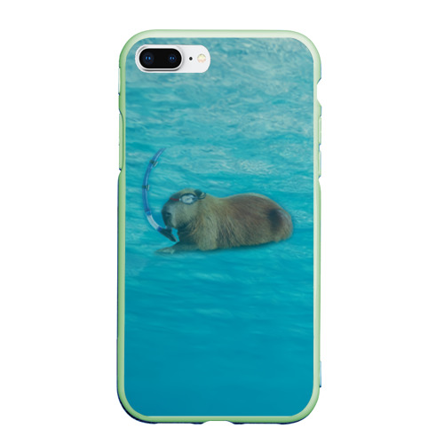 Чехол для iPhone 7Plus/8 Plus матовый Подводный капибару, цвет салатовый