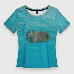 Женская футболка 3D Slim Подводный капибару