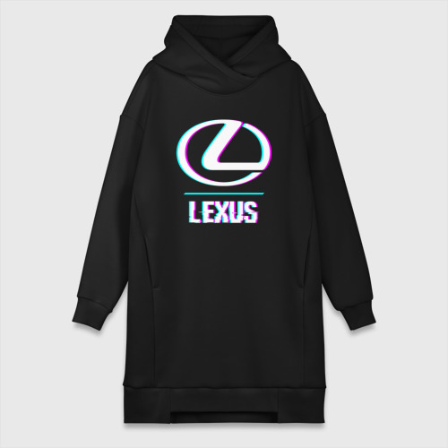 Платье-худи хлопок Значок Lexus в стиле glitch, цвет черный