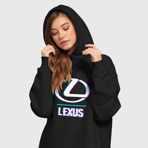 Платье-худи хлопок Значок Lexus в стиле glitch, цвет черный - фото 3