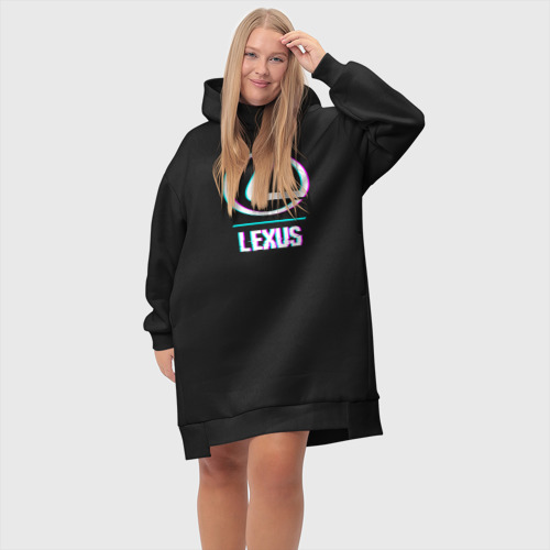 Платье-худи хлопок Значок Lexus в стиле glitch, цвет черный - фото 6