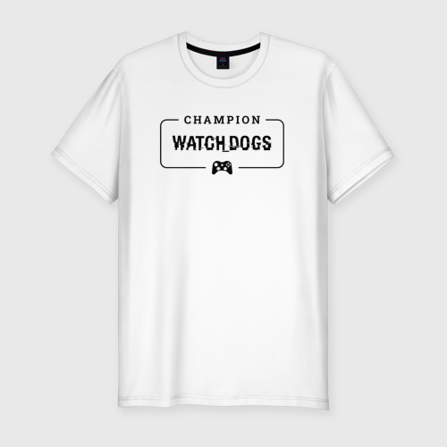 Мужская футболка хлопок Slim с принтом Watch Dogs gaming champion: рамка с лого и джойстиком, вид спереди #2