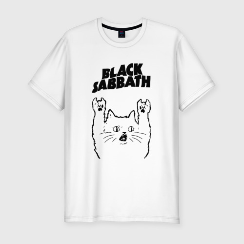 Мужская футболка хлопок Slim Black Sabbath - rock cat, цвет белый