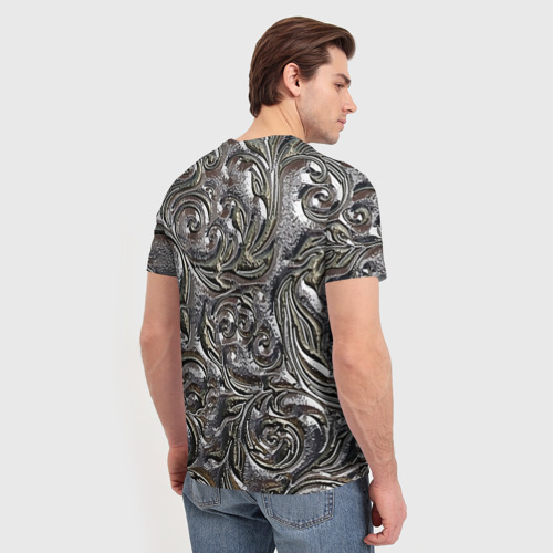 Мужская футболка 3D с принтом Растительный орнамент - чеканка по серебру, вид сзади #2