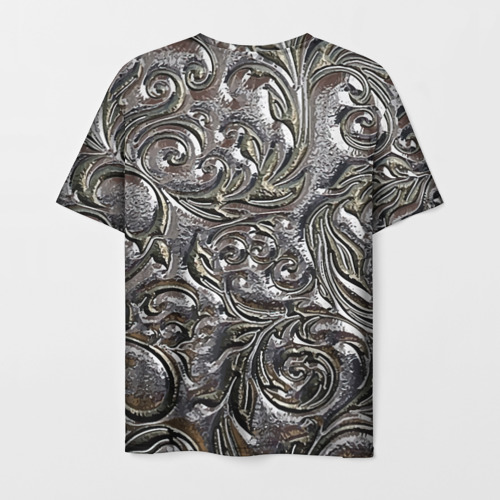 Мужская футболка 3D с принтом Растительный орнамент - чеканка по серебру, вид сзади #1