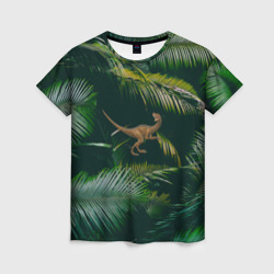 Женская футболка 3D Динозавр в зарослях джунглей