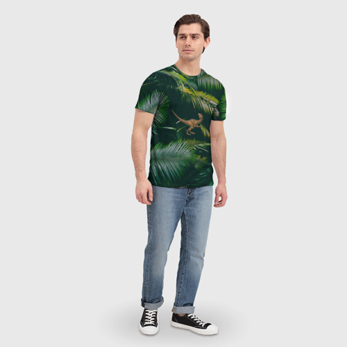 Мужская футболка 3D Динозавр в зарослях джунглей, цвет 3D печать - фото 5