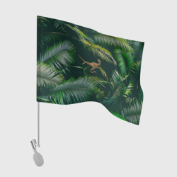 Флаг для автомобиля Динозавр в зарослях джунглей
