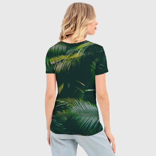 Женская футболка 3D Slim Динозавр в зарослях джунглей, цвет 3D печать - фото 4