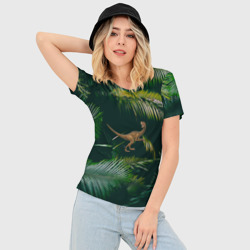 Женская футболка 3D Slim Динозавр в зарослях джунглей - фото 2