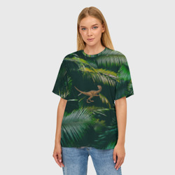 Женская футболка oversize 3D Динозавр в зарослях джунглей - фото 2