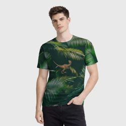 Мужская футболка 3D Динозавр в зарослях джунглей - фото 2