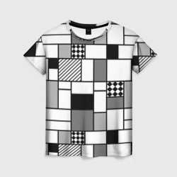 Женская футболка 3D Черно белый геометрический скандинавский узор