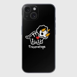 Чехол для iPhone 15 силиконовый с защитой камеры Динозавр с рогами