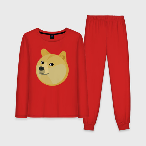 Женская пижама с лонгсливом хлопок Пухленький Пёс Доге, цвет красный