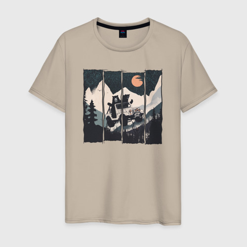 Мужская футболка хлопок Оранжевая луна и лесное ралли, цвет миндальный