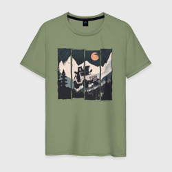 Мужская футболка хлопок Оранжевая луна и лесное ралли
