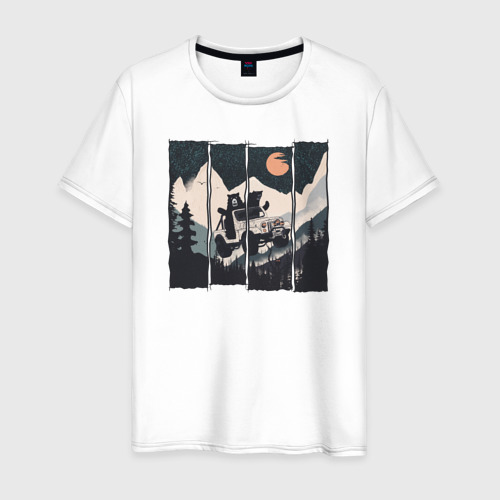 Мужская футболка из хлопка с принтом Оранжевая луна и лесное ралли, вид спереди №1