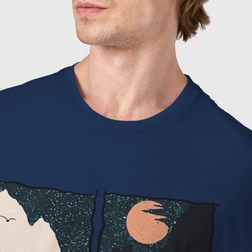 Мужская футболка хлопок Оранжевая луна и дикий альпинизм, цвет темно-синий - фото 6