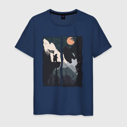 Мужская футболка хлопок Оранжевая луна и дикий альпинизм