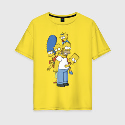 Женская футболка хлопок Oversize Прикольная семейка Симпсонов