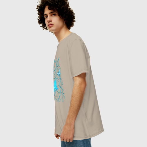Мужская футболка хлопок Oversize Голубые бабочки и хаотичные линии, цвет миндальный - фото 5