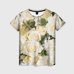 Женская футболка 3D Белые Розы, беззащитны шипы