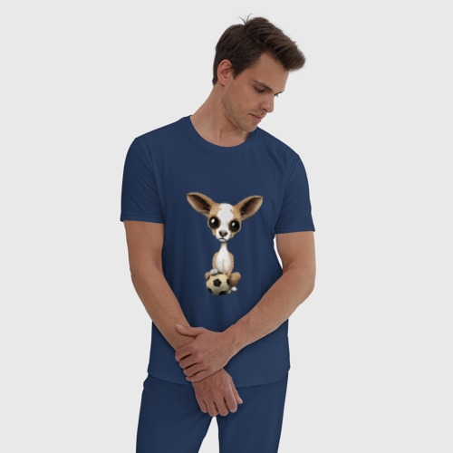 Мужская пижама хлопок Футбол - Чихуахуа, цвет темно-синий - фото 3
