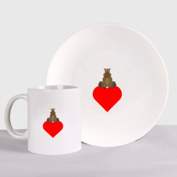 Набор: тарелка + кружка Капибару на сердце