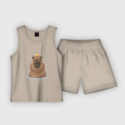 Капибару с птичкой – Детская пижама с шортами хлопок с принтом купить со скидкой в -20%