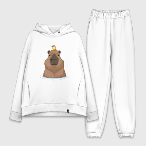 Женский костюм хлопок Oversize Капибару с птичкой