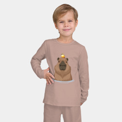 Детская пижама с лонгсливом хлопок Капибару с птичкой - фото 2