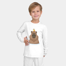 Пижама с принтом Капибару с птичкой для ребенка, вид на модели спереди №2. Цвет основы: белый