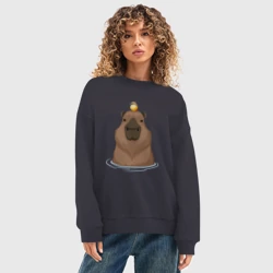 Женский свитшот oversize без начеса хлопок Капибару с птичкой - фото 2