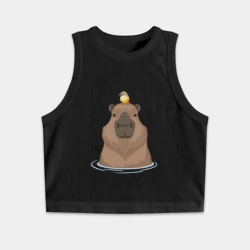 Женская укороченная майка-топ хлопок Капибару с птичкой