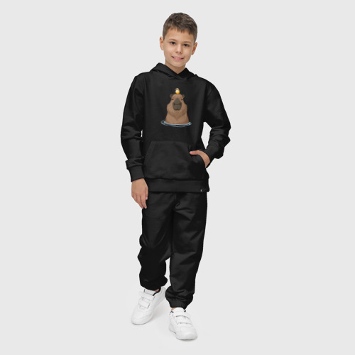 Детский костюм с толстовкой хлопок Капибару с птичкой, цвет черный - фото 3