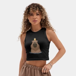 Женская укороченная майка-топ хлопок Капибару с птичкой - фото 2